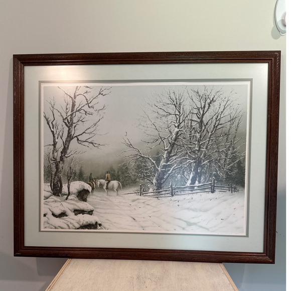 Hubert Shuptrine Winter Snowy Horse Riding Scene‎ Framed Museum Mounted Fine Art - Picture 1 of 11